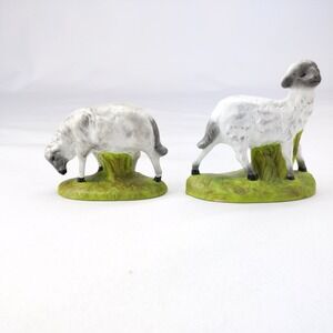 Atlantic Mold Figurine Set 3" White Grey Vintage Ceramic Lamb Sheep Pair